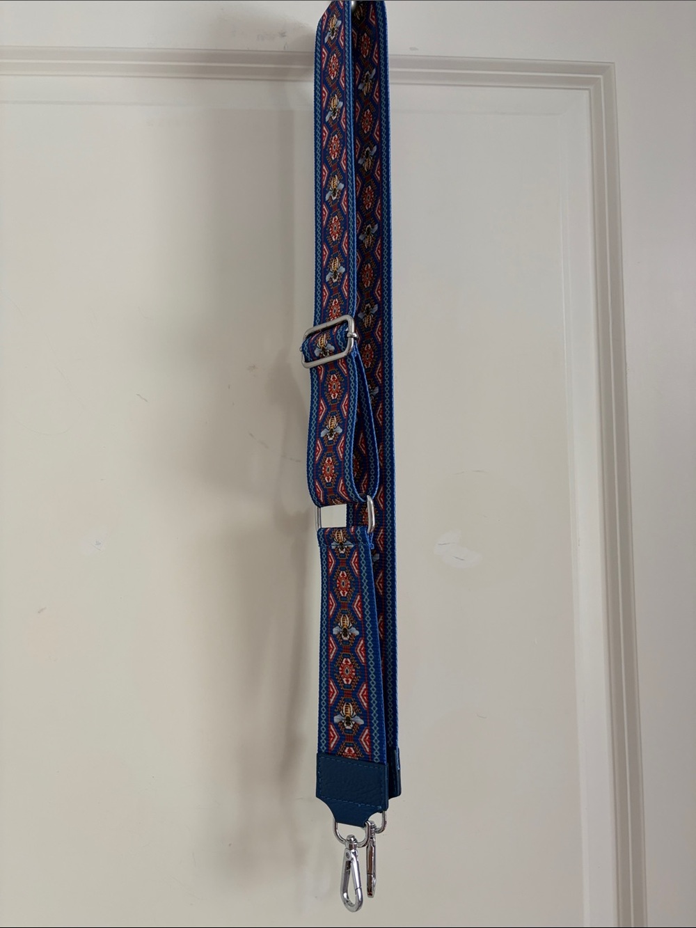 Adjustable Blue Patterned Replacement Bag Strap with Bees